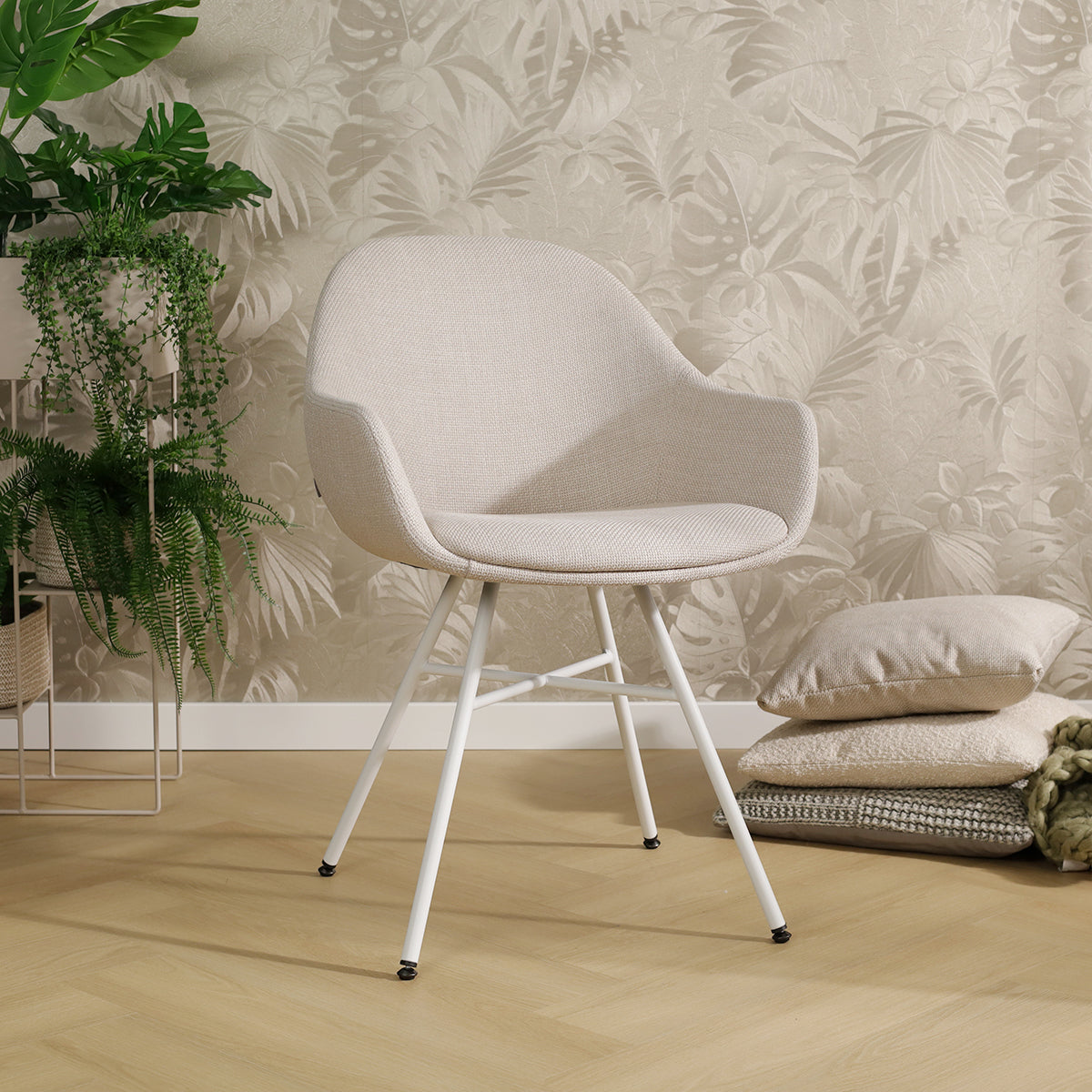 Noa-Mae eetkamerstoel beige - wit onderstel