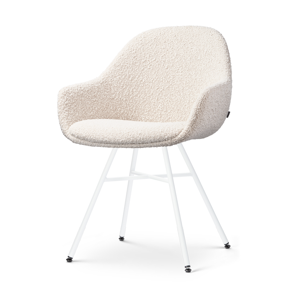 Noa-Mae eetkamerstoel bouclé beige - wit onderstel
