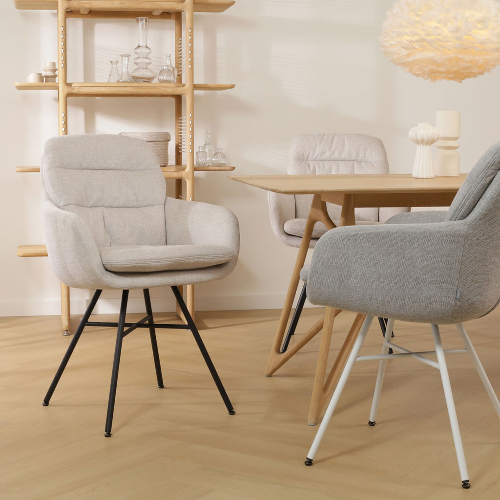 Noa-Mia eetkamerstoel beige - wit onderstel