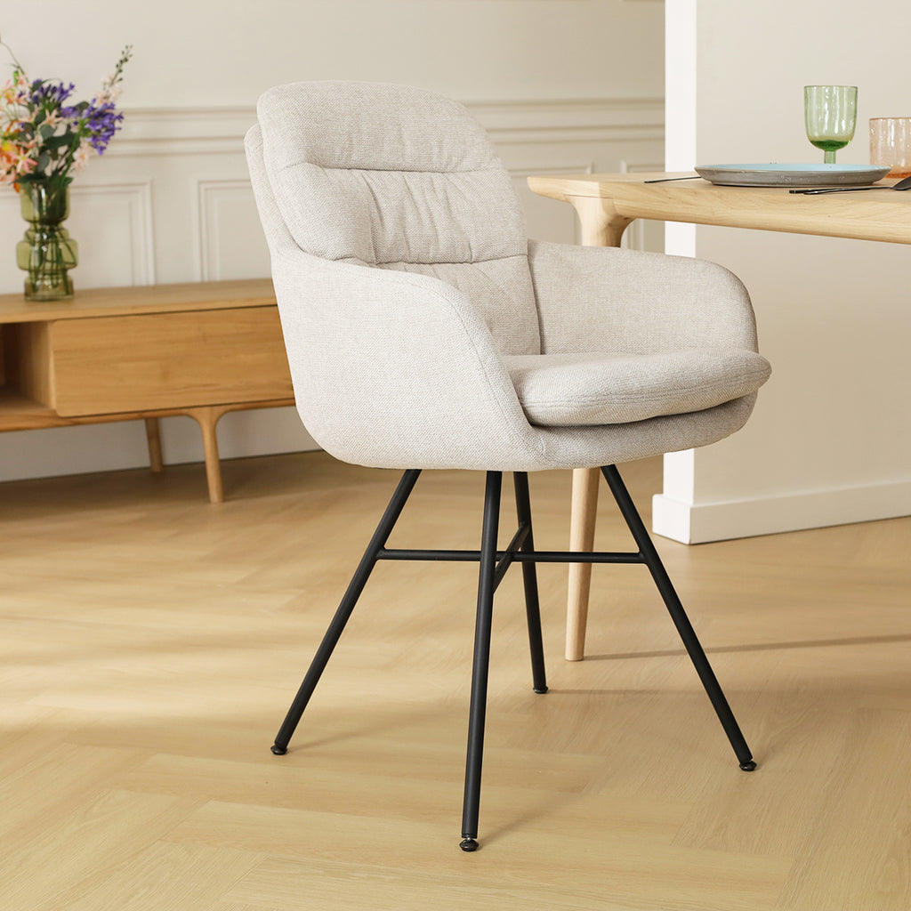 Noa-Mia eetkamerstoel beige - zwart onderstel