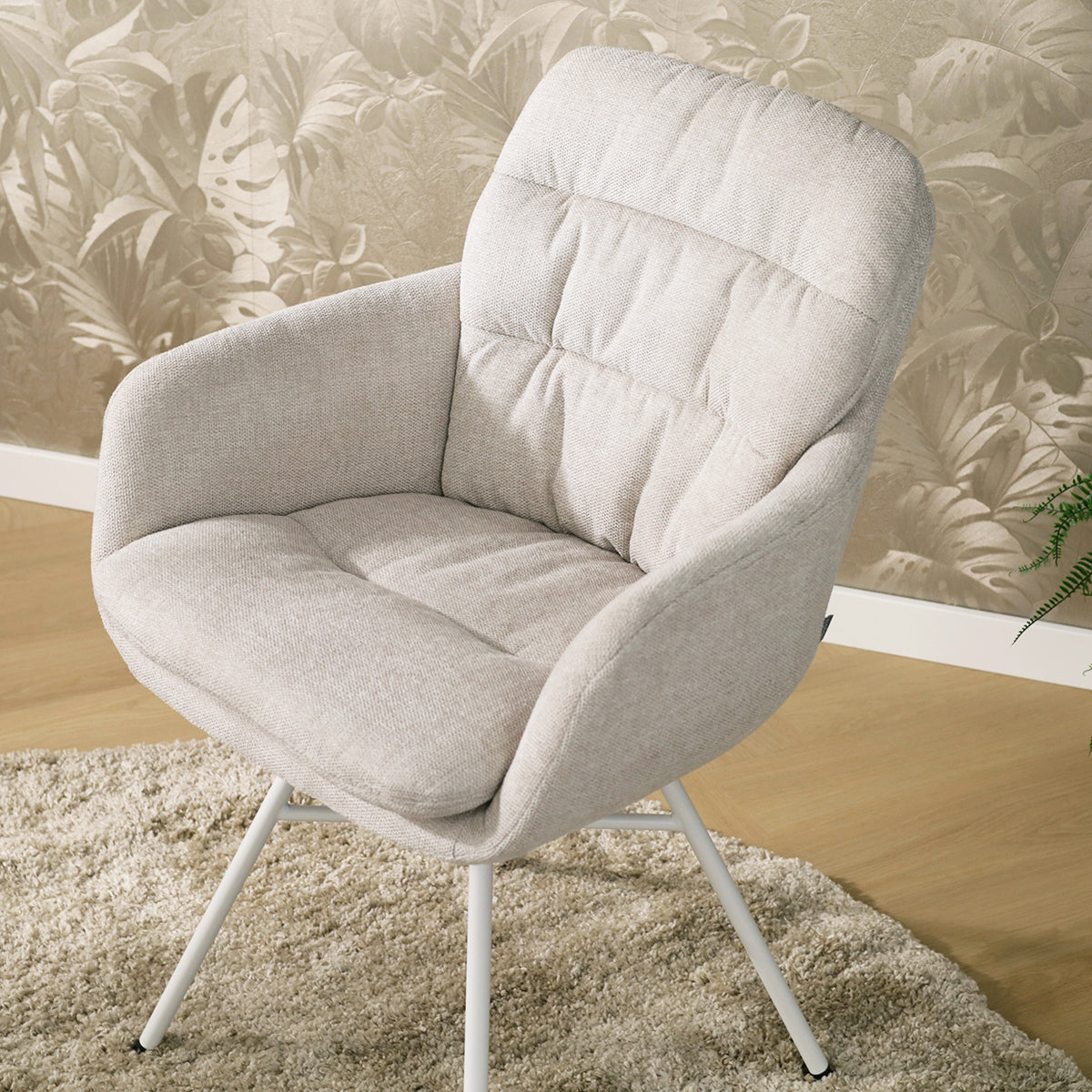 Noa-Mia eetkamerstoel beige - wit onderstel