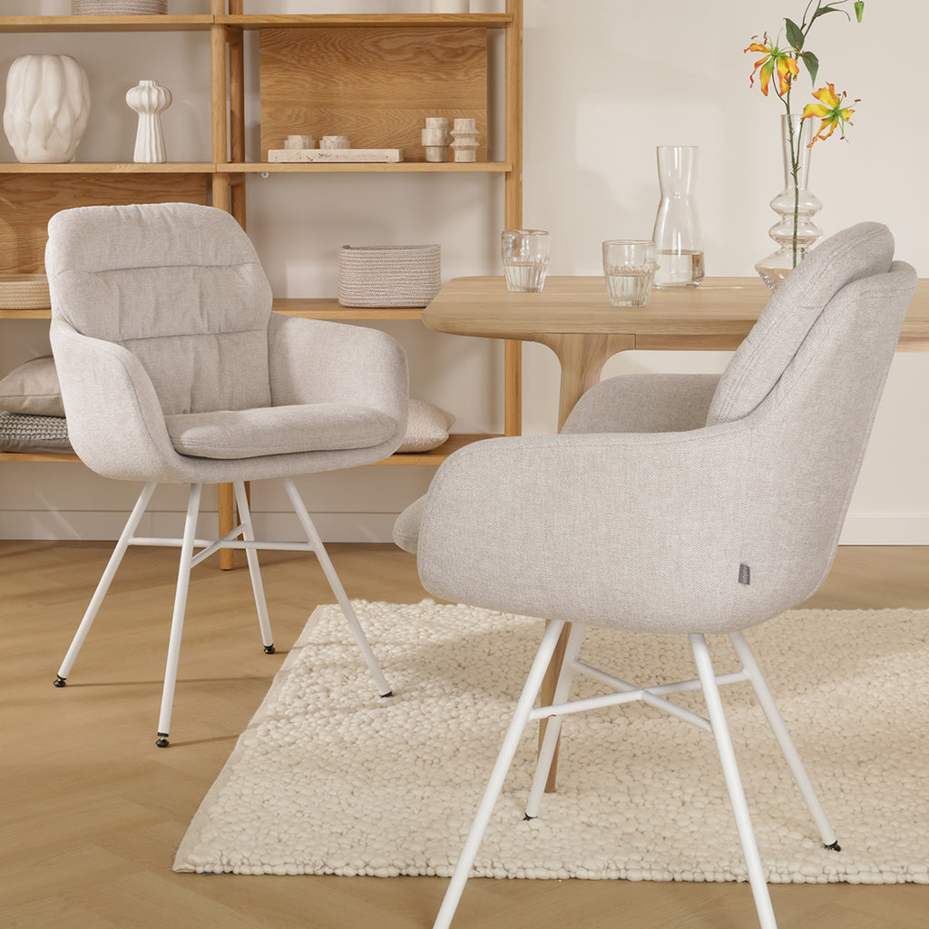 Noa-Mia eetkamerstoel beige - wit onderstel