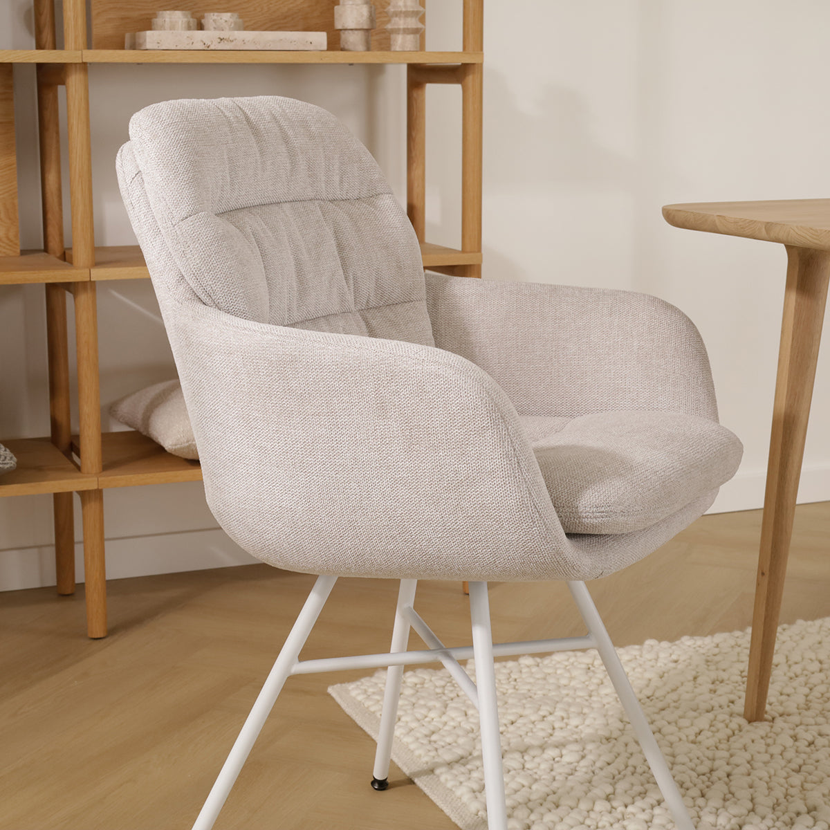 Noa-Mia eetkamerstoel beige - wit onderstel