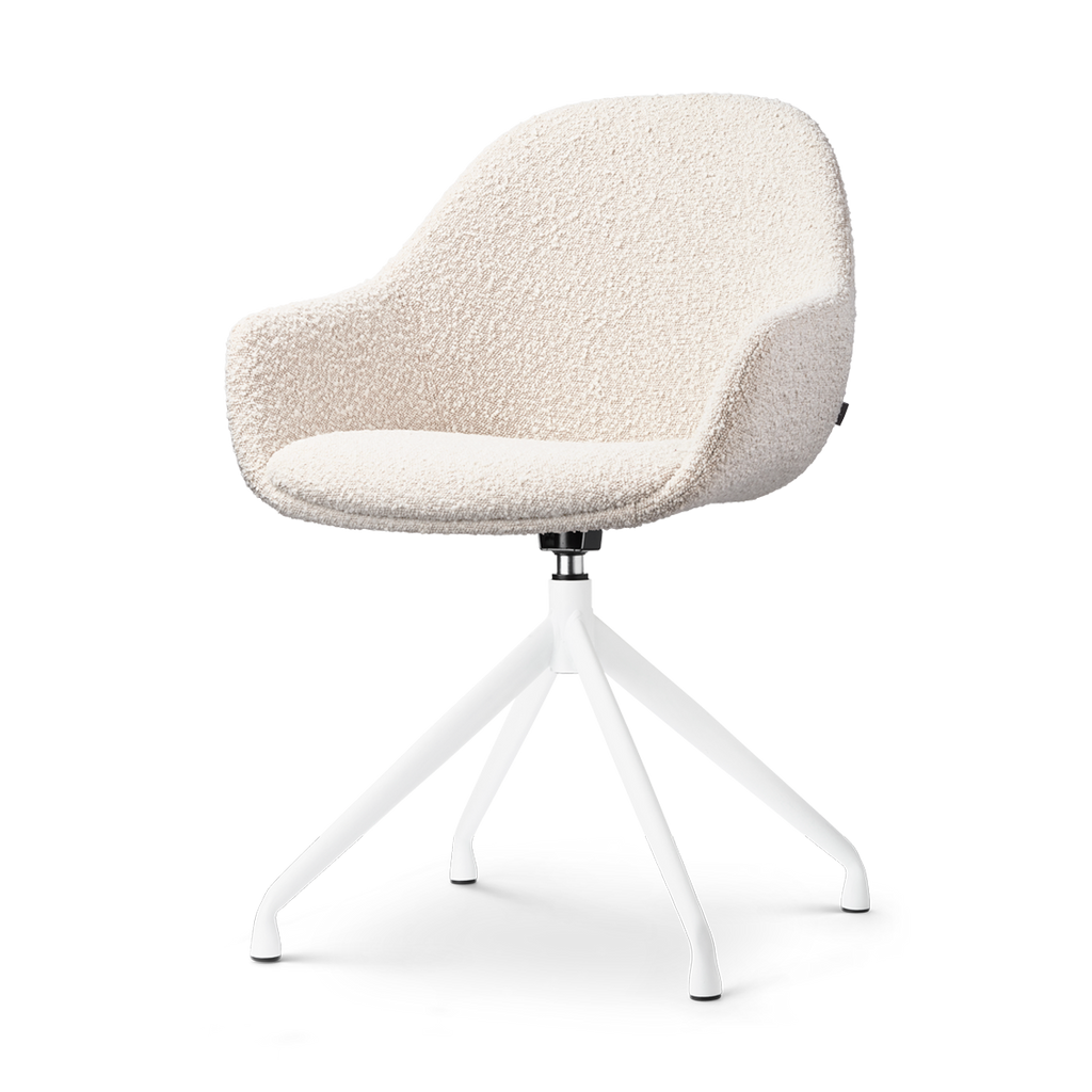Nola-Mae draaibare eetkamerstoel bouclé beige - wit onderstel