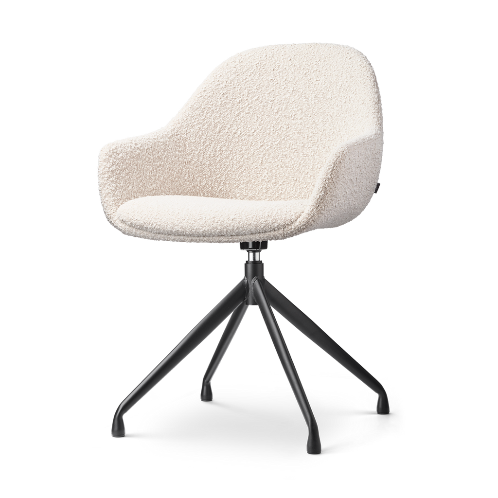 Nola-Mae draaibare eetkamerstoel bouclé beige - zwart onderstel