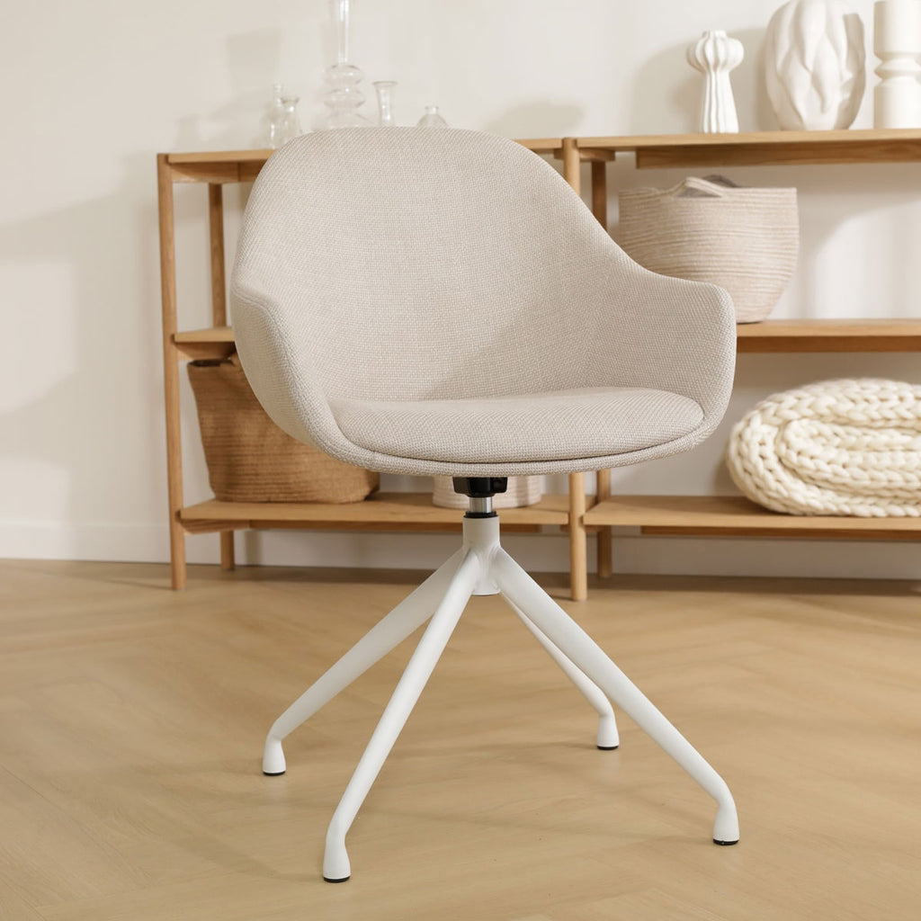 Nola-Mae draaibare eetkamerstoel beige - wit onderstel