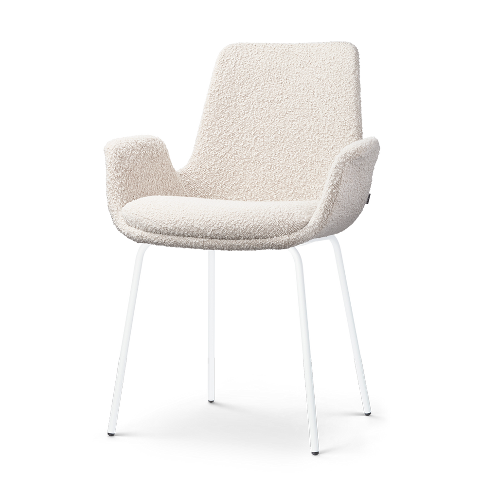 Nora-Eef eetkamerstoel bouclé beige - wit onderstel