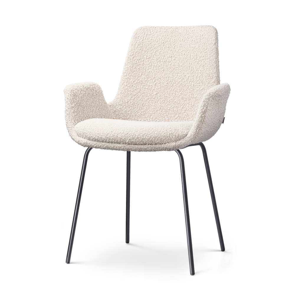 Nora-Eef eetkamerstoel bouclé beige - zwart onderstel