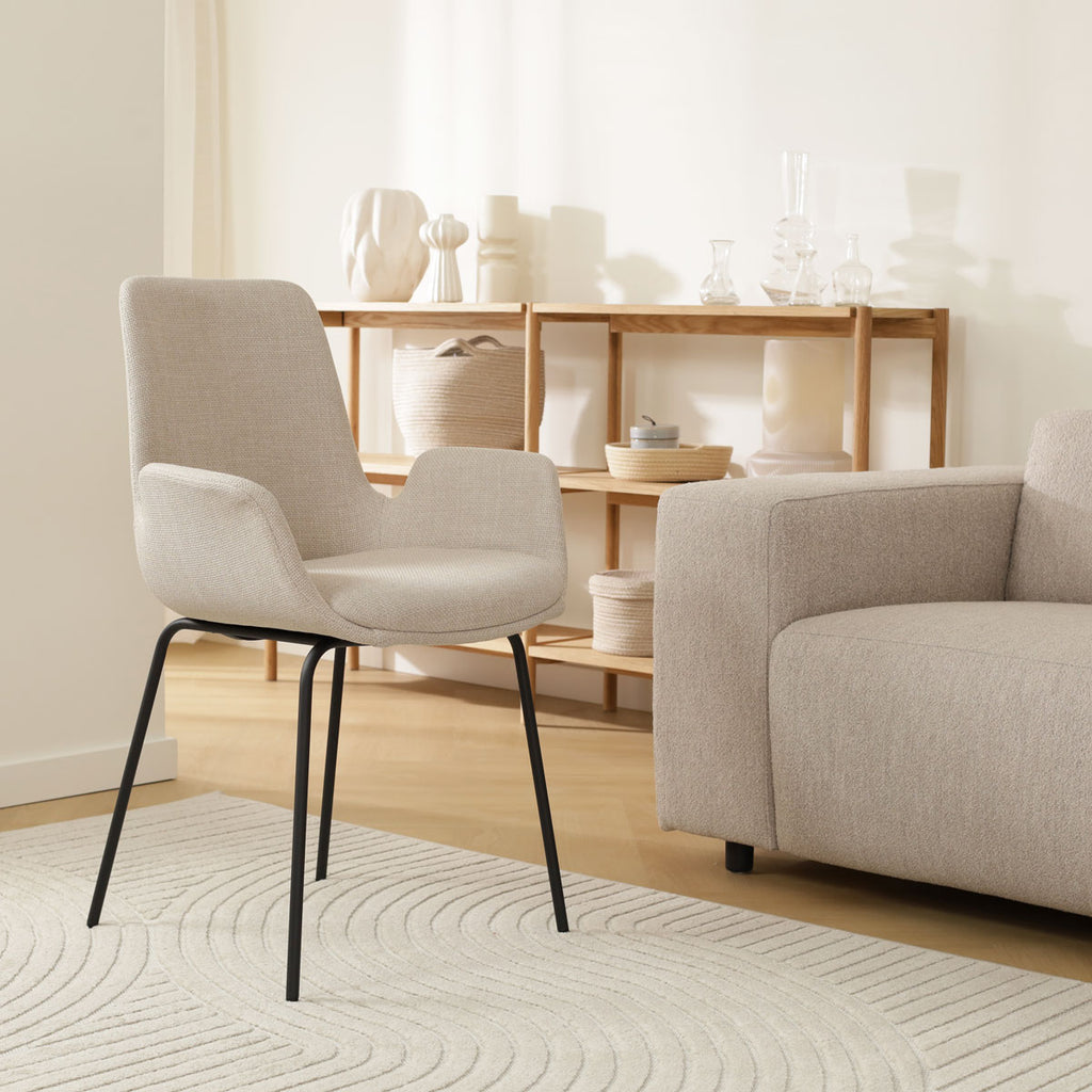 Nora-Eef eetkamerstoel beige - zwart onderstel
