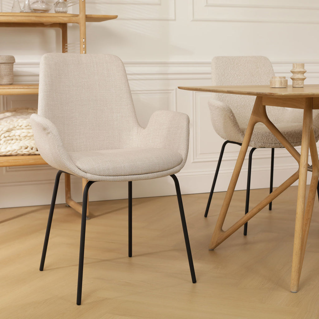 Nora-Eef eetkamerstoel beige - zwart onderstel