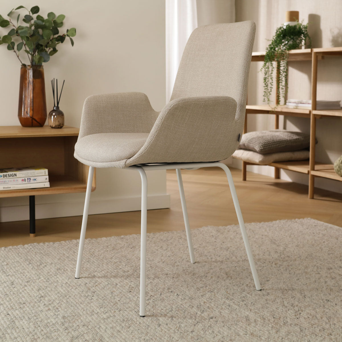 Nora-Eef eetkamerstoel beige - wit onderstel