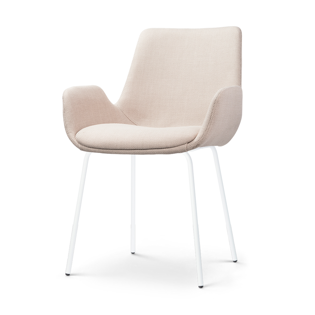 Nora-Eef eetkamerstoel beige - wit onderstel