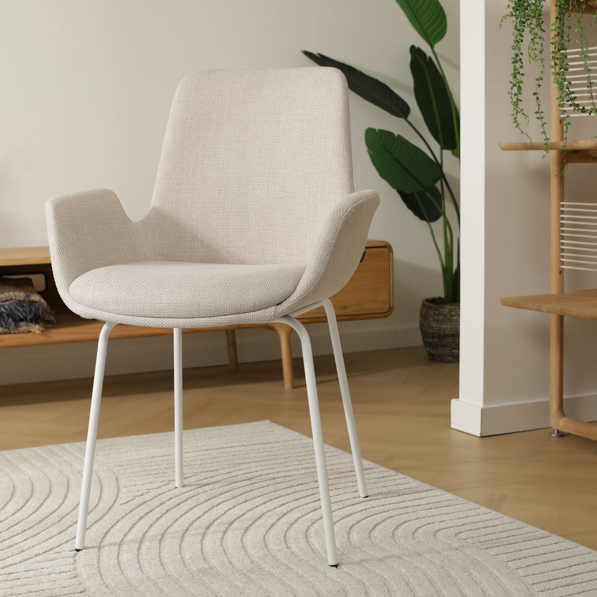 Nora-Eef eetkamerstoel beige - wit onderstel