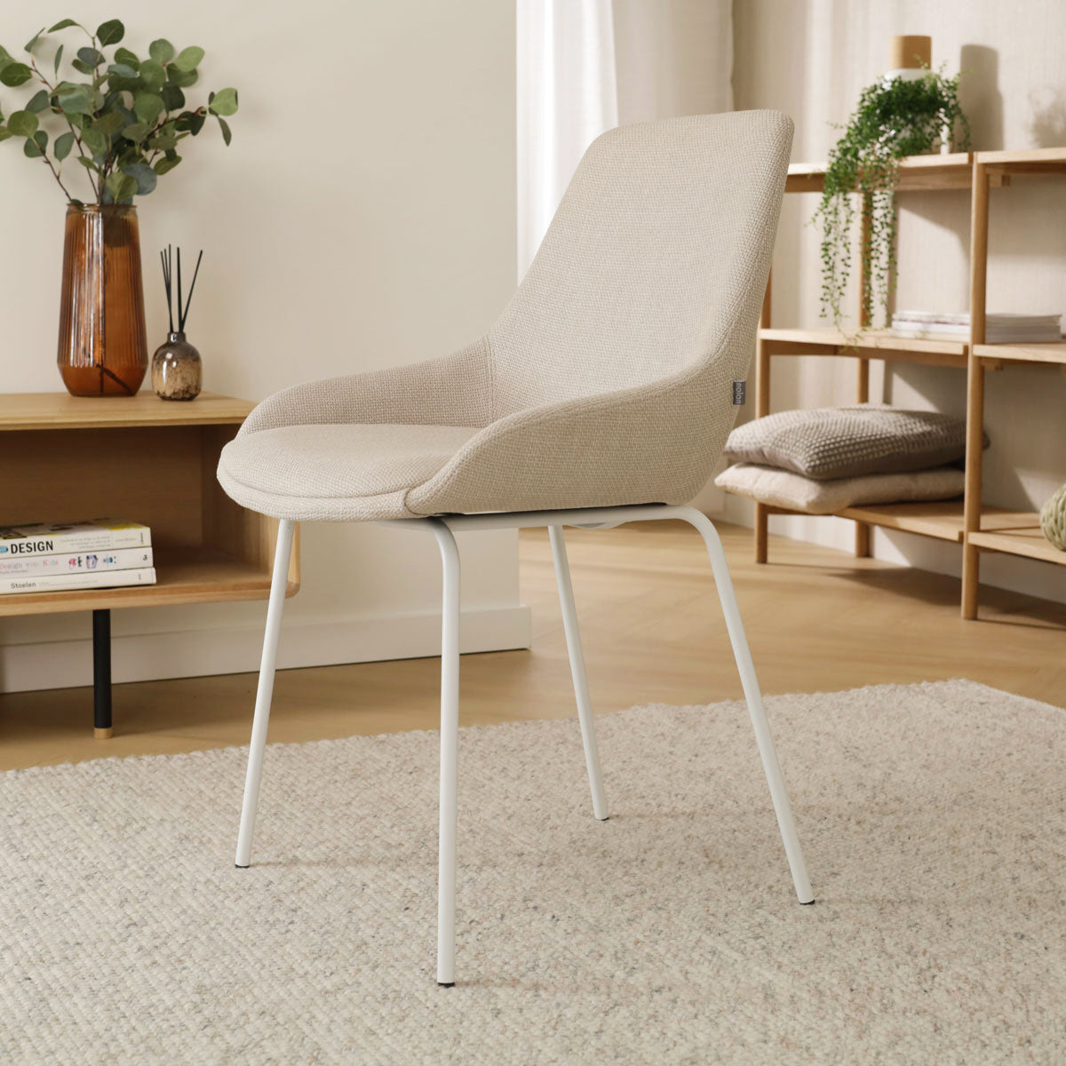 Nora-Isa eetkamerstoel beige - wit onderstel