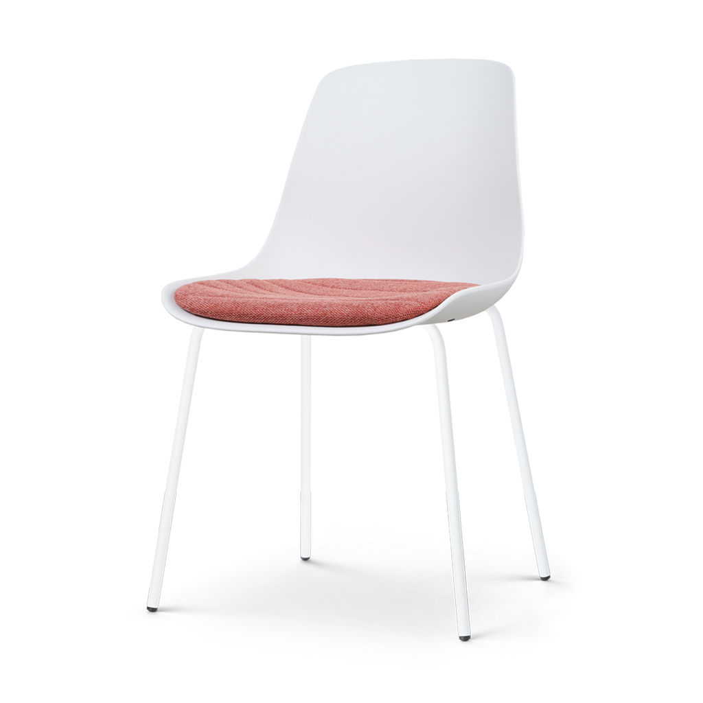 Nora-Liv eetkamerstoel wit met terracotta rood zitkussen - wit onderstel