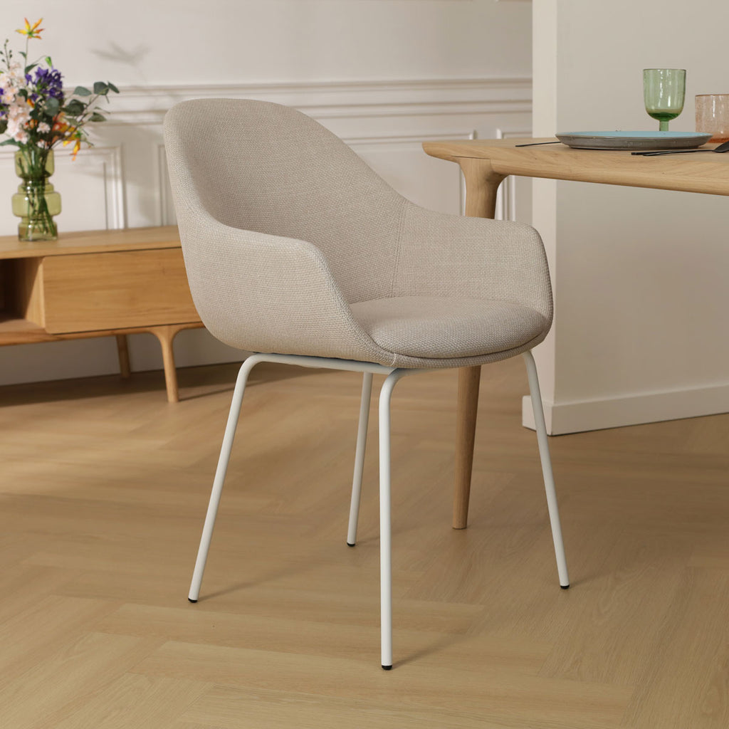 Nora-Mae eetkamerstoel beige - wit onderstel
