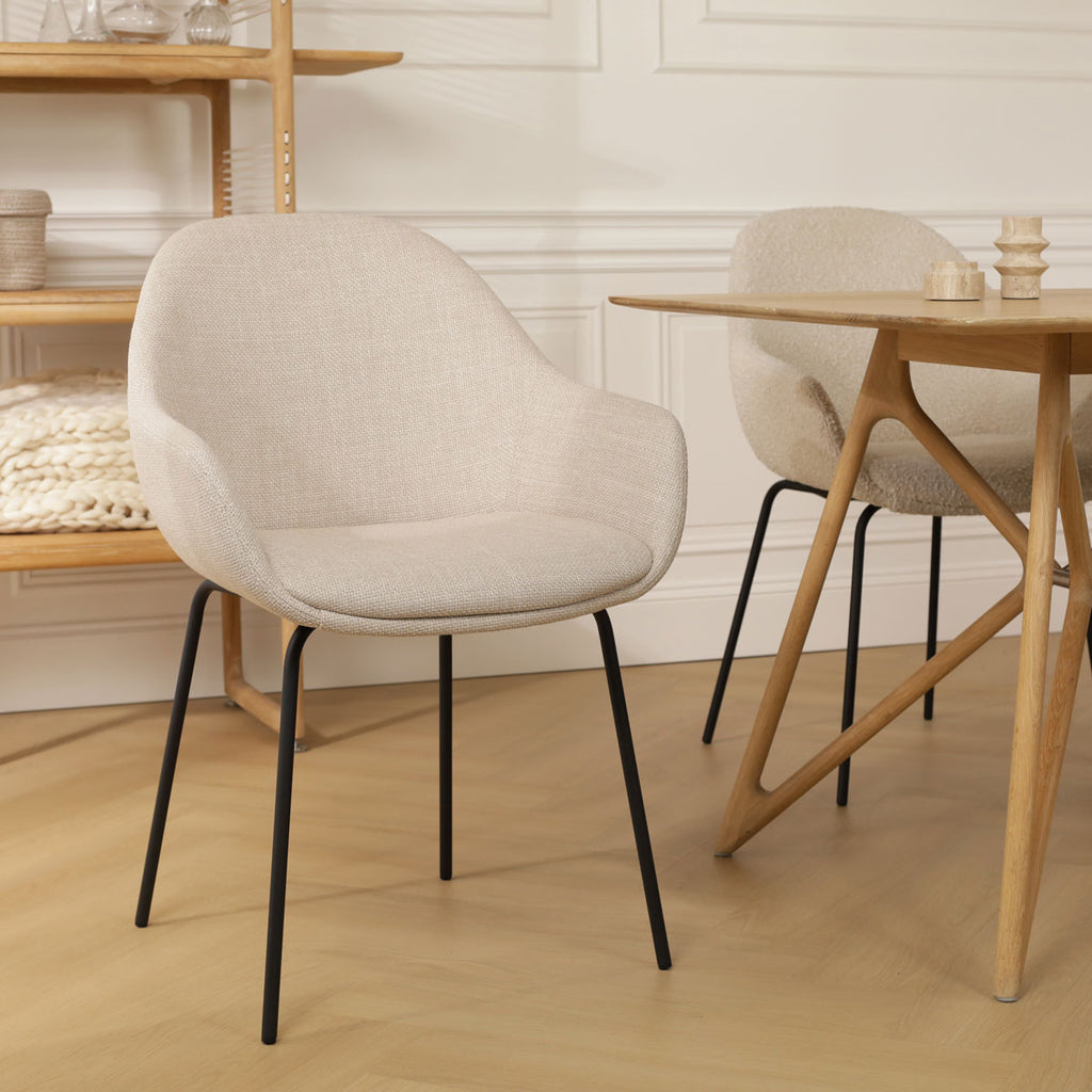 Nora-Mae eetkamerstoel beige - zwart onderstel