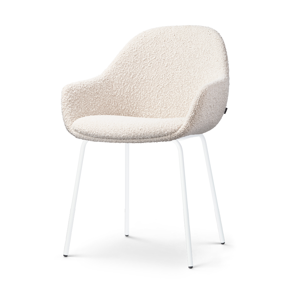 Nora-Mae eetkamerstoel bouclé beige - wit onderstel