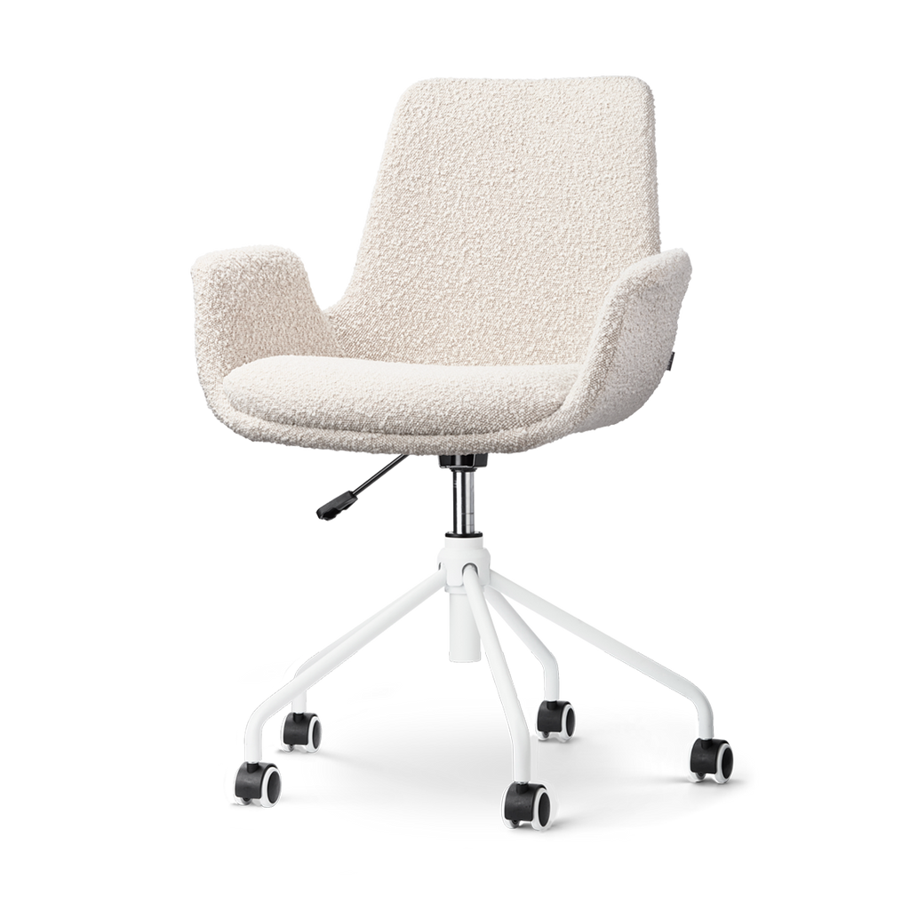Nout-Eef bureaustoel bouclé beige - wit onderstel