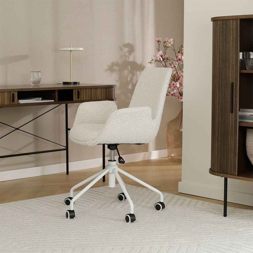 Nout-Eef bureaustoel bouclé beige - wit onderstel