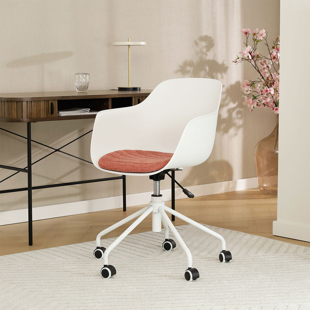 Nout-Liz bureaustoel wit met terracotta rood zitkussen - wit onderstel