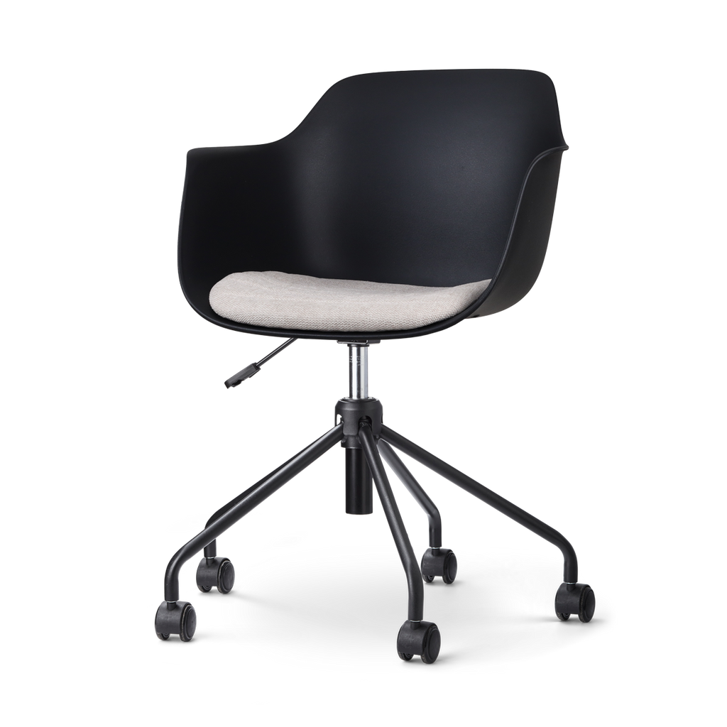 Nout-Liz bureaustoel zwart met beige zitkussen - zwart onderstel