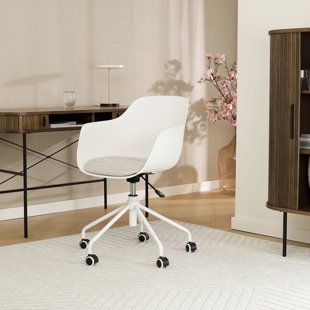 Nout-Liz bureaustoel wit met beige zitkussen - wit onderstel