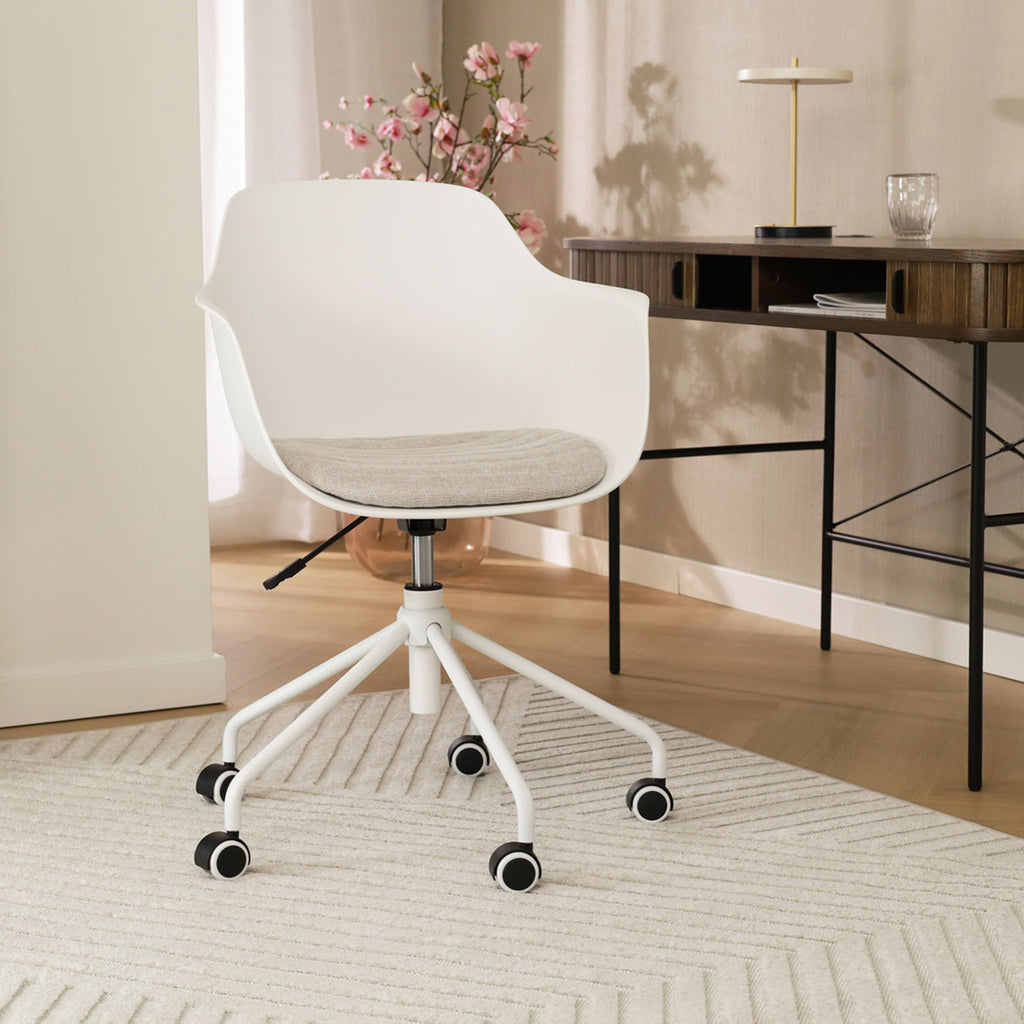 Nout-Liz bureaustoel wit met beige zitkussen - wit onderstel