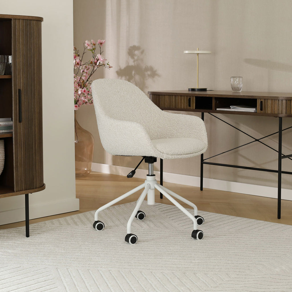 Nout-Mae bureaustoel bouclé beige - wit onderstel