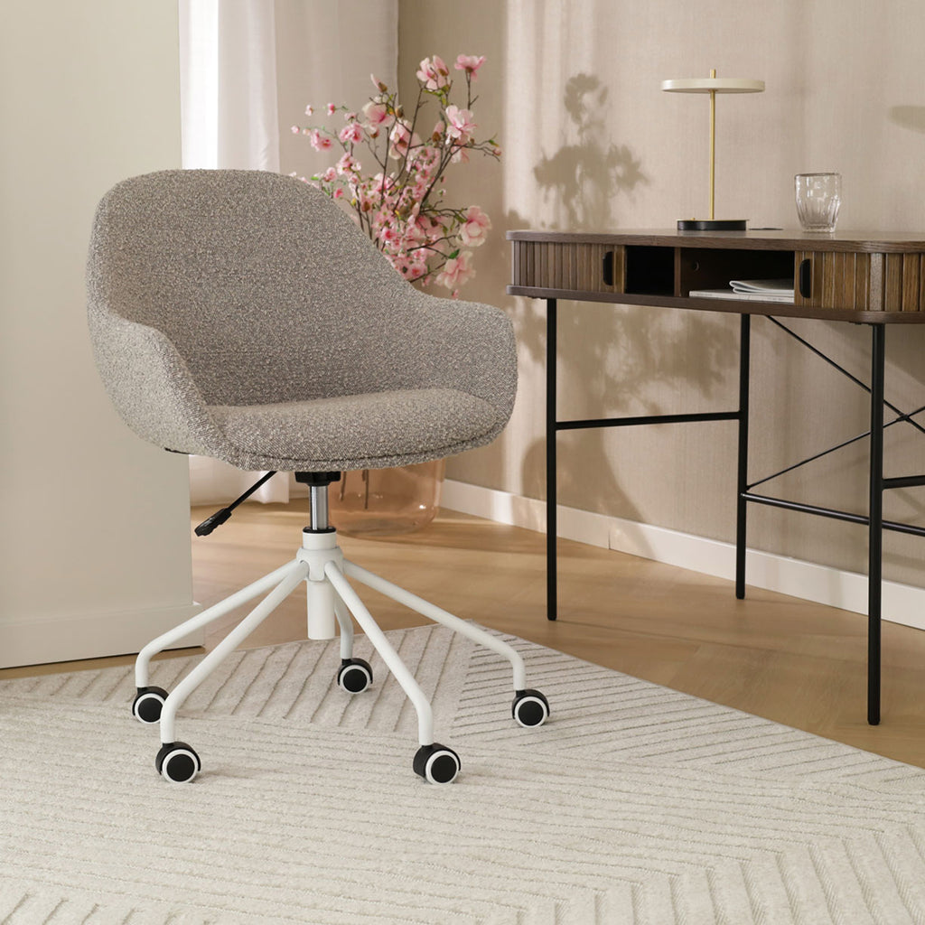 Nout-Mae bureaustoel bouclé taupe - wit onderstel