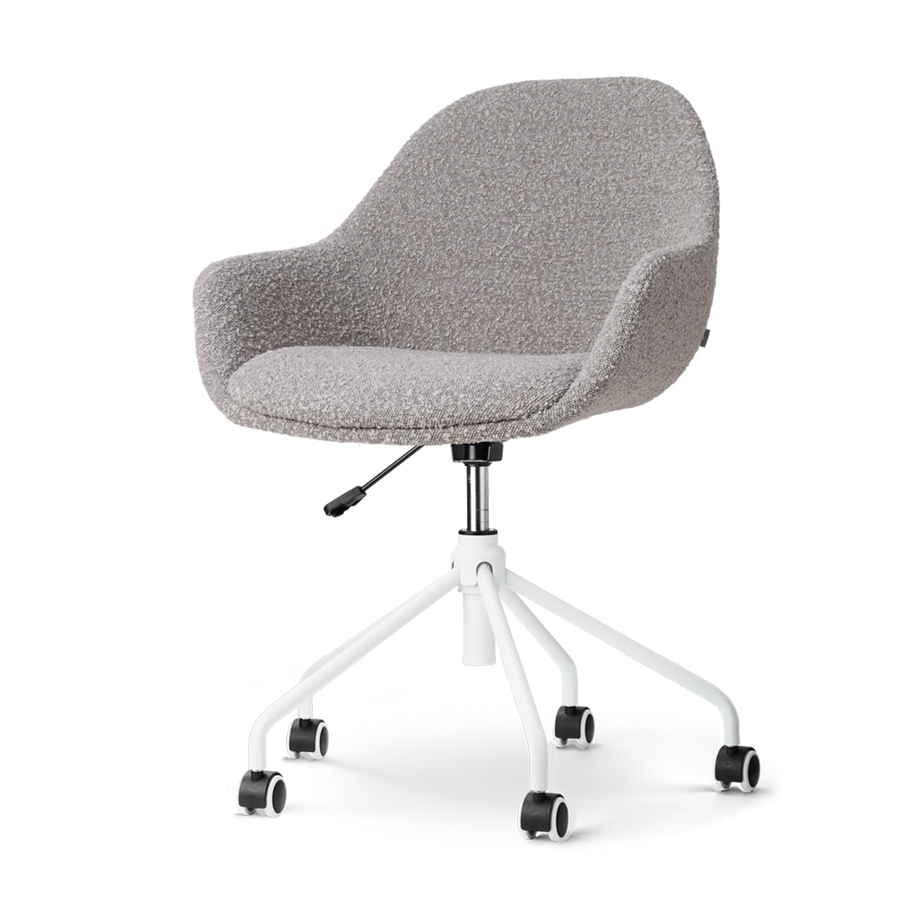 Nout-Mae bureaustoel bouclé taupe - wit onderstel