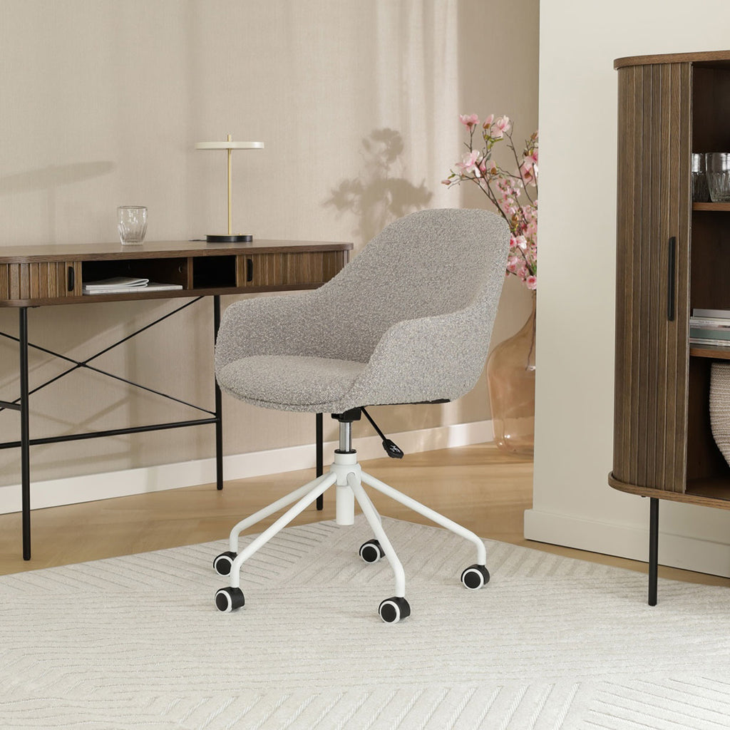 Nout-Mae bureaustoel bouclé taupe - wit onderstel