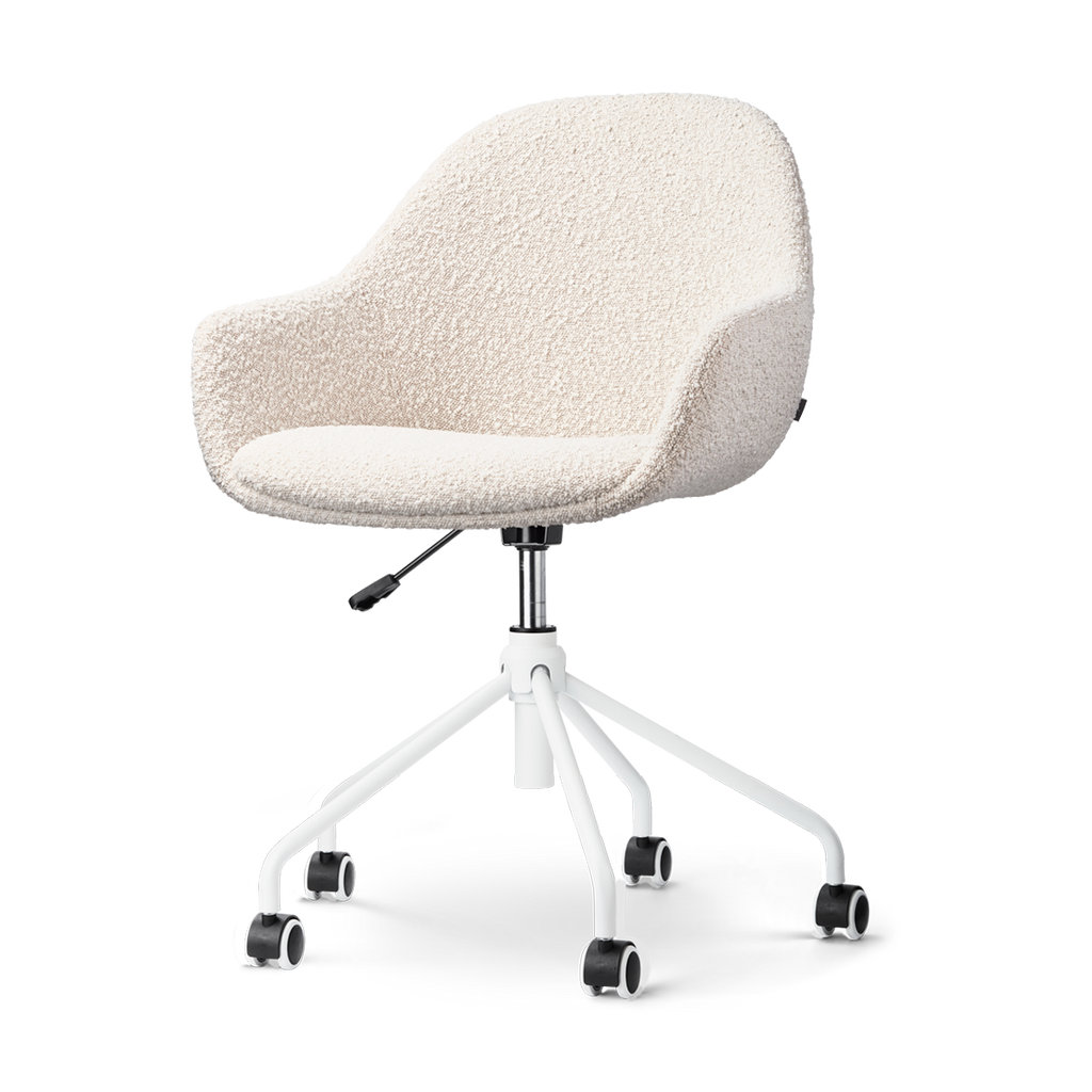 Nout-Mae bureaustoel bouclé beige - wit onderstel