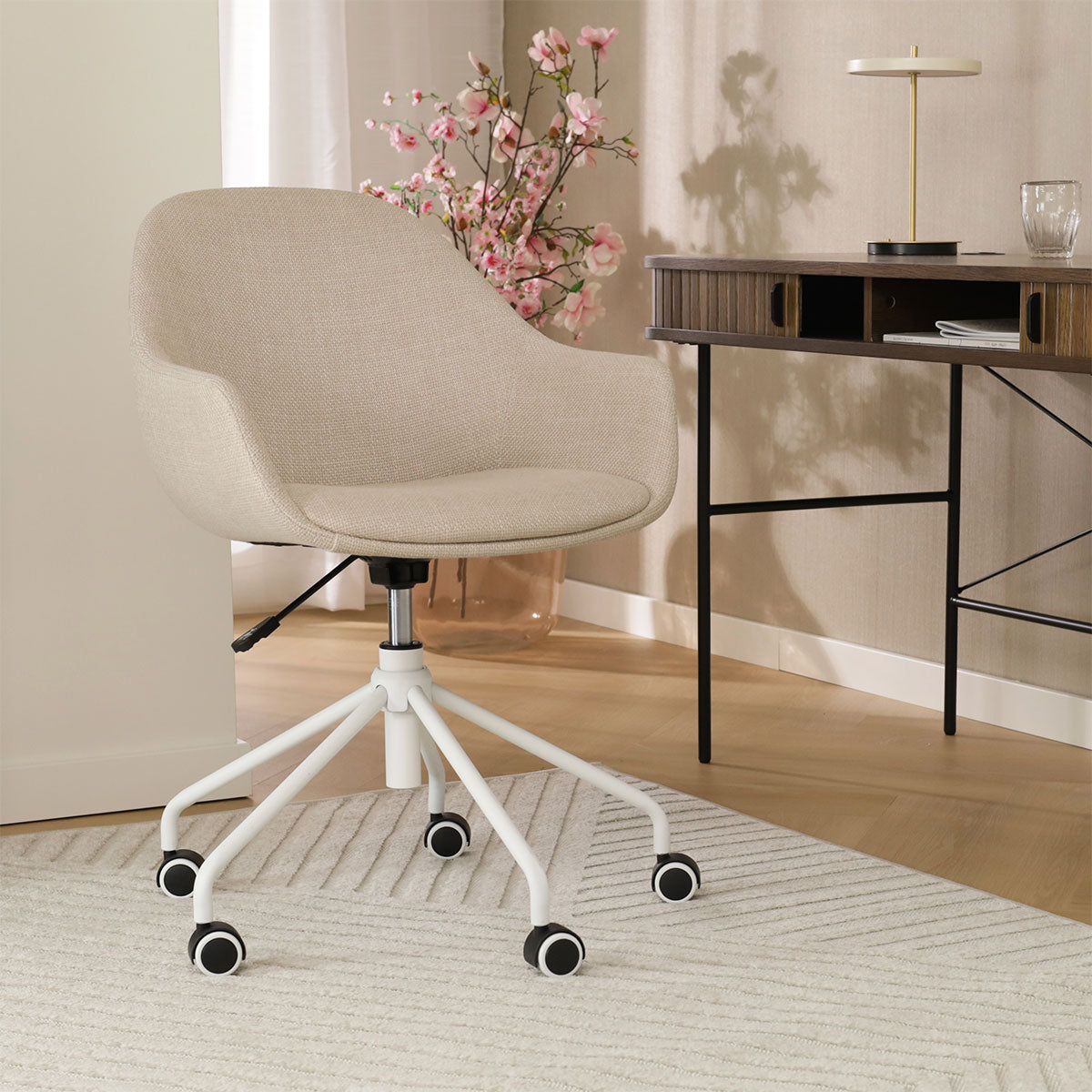 Nout-Mae bureaustoel beige - wit onderstel