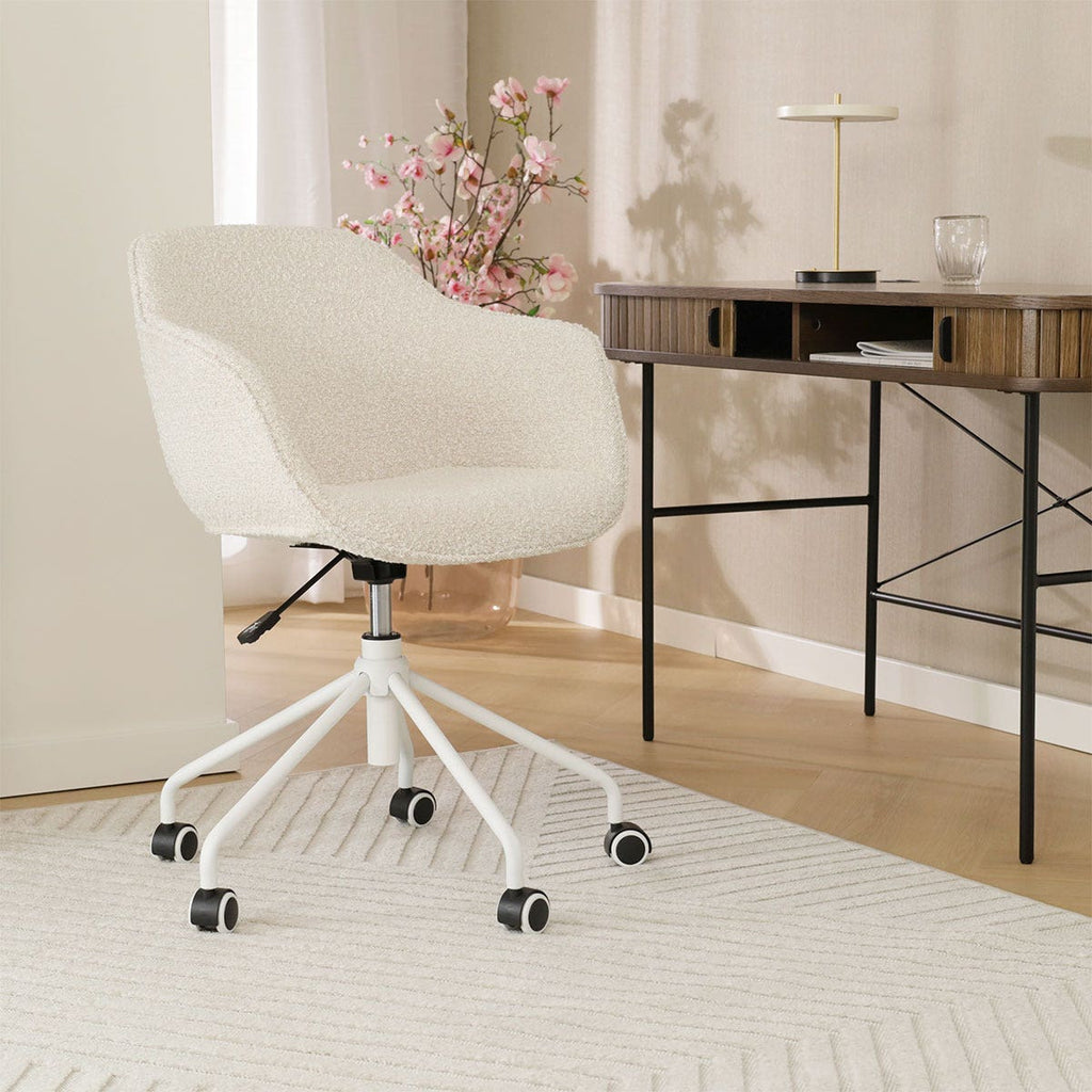 Nout-Mare bureaustoel bouclé beige - wit onderstel