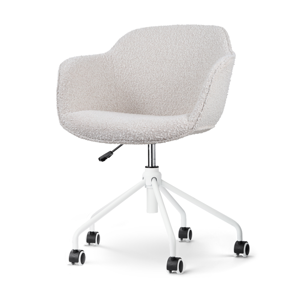 Nout-Mare bureaustoel bouclé beige - wit onderstel