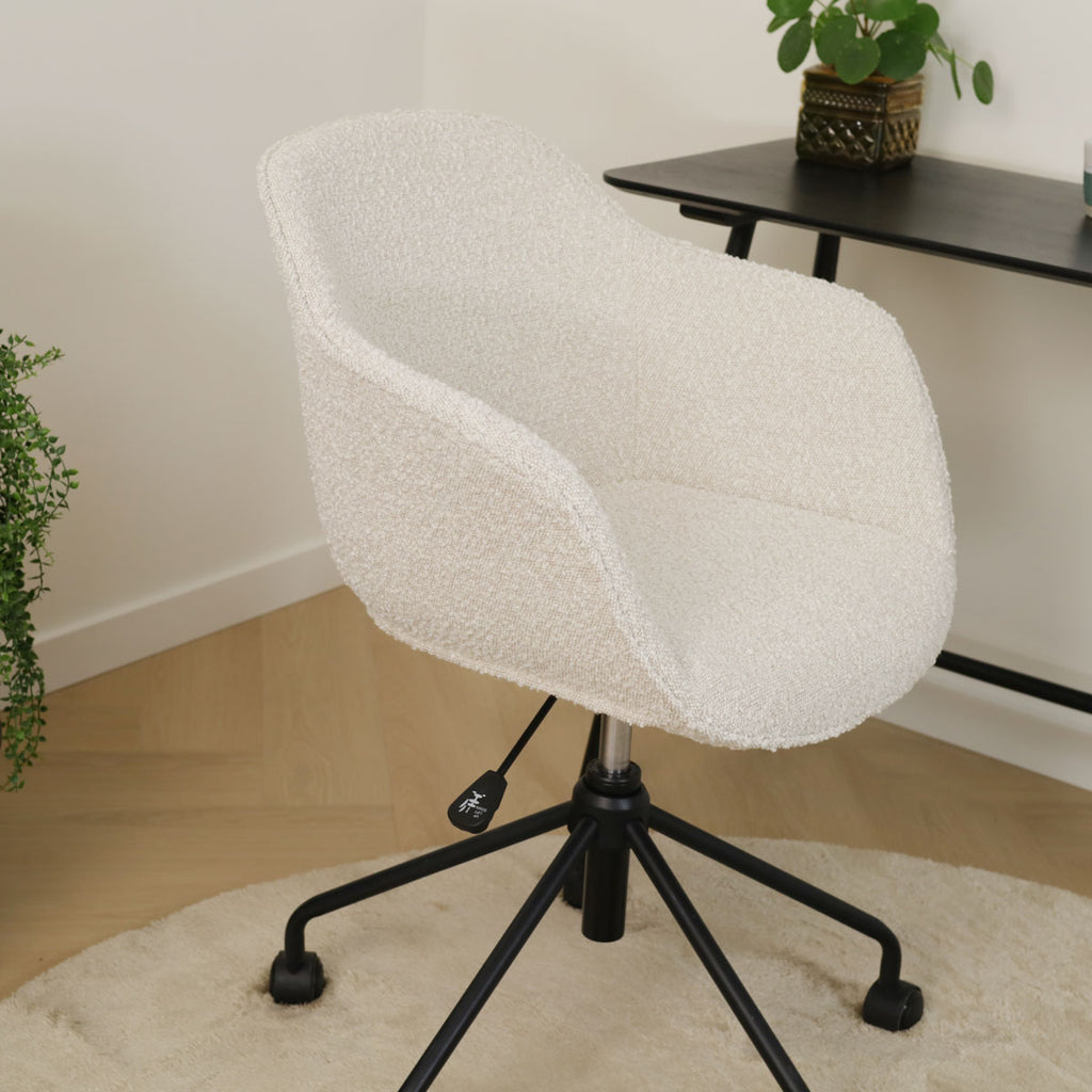 Nout-Mare bureaustoel bouclé beige - zwart onderstel