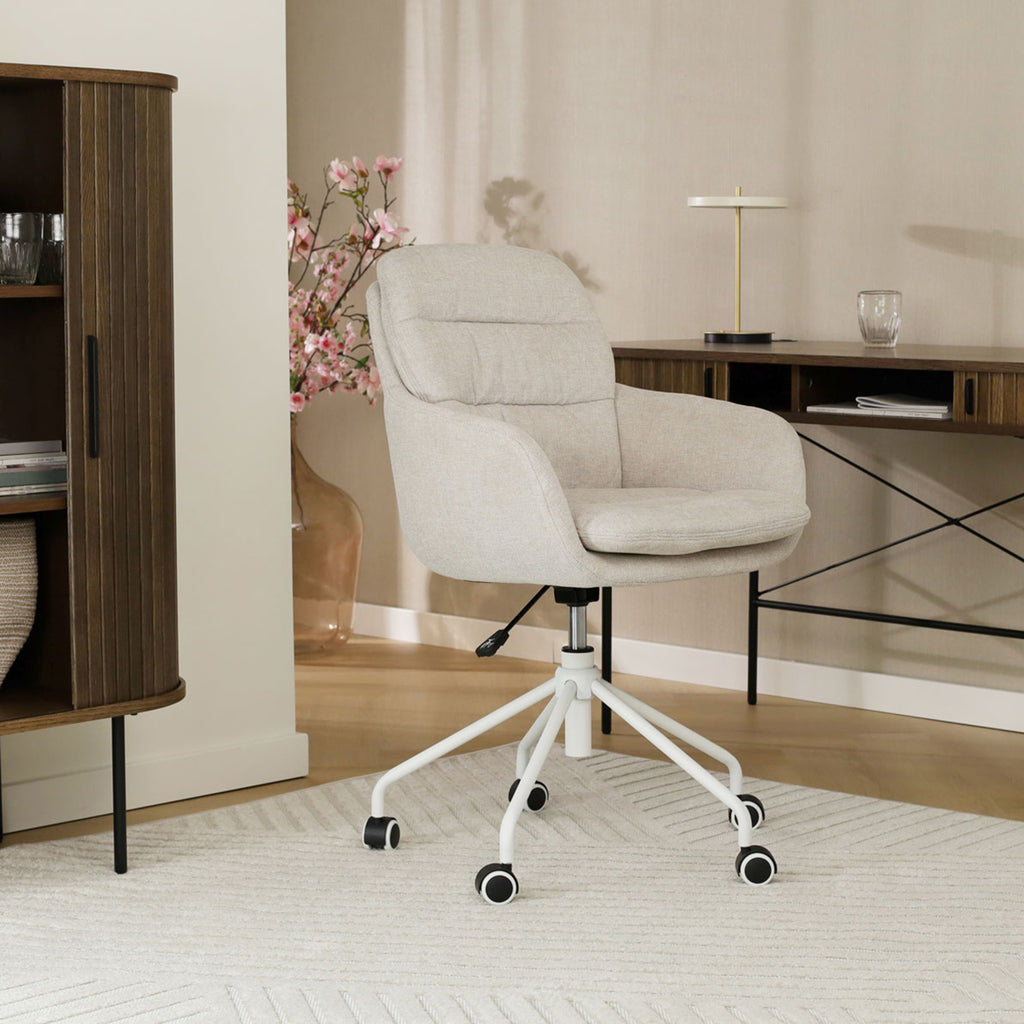 Nout-Mia bureaustoel beige - wit onderstel