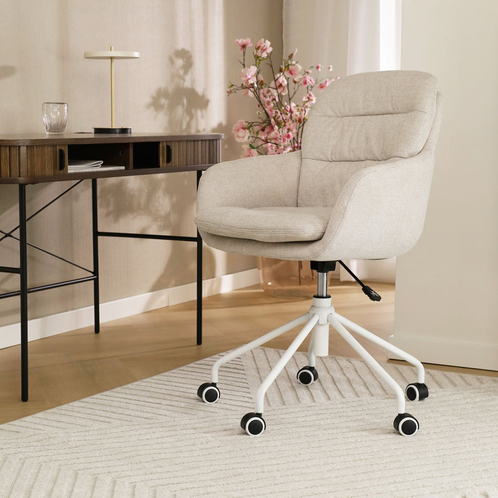 Nout-Mia bureaustoel beige - wit onderstel