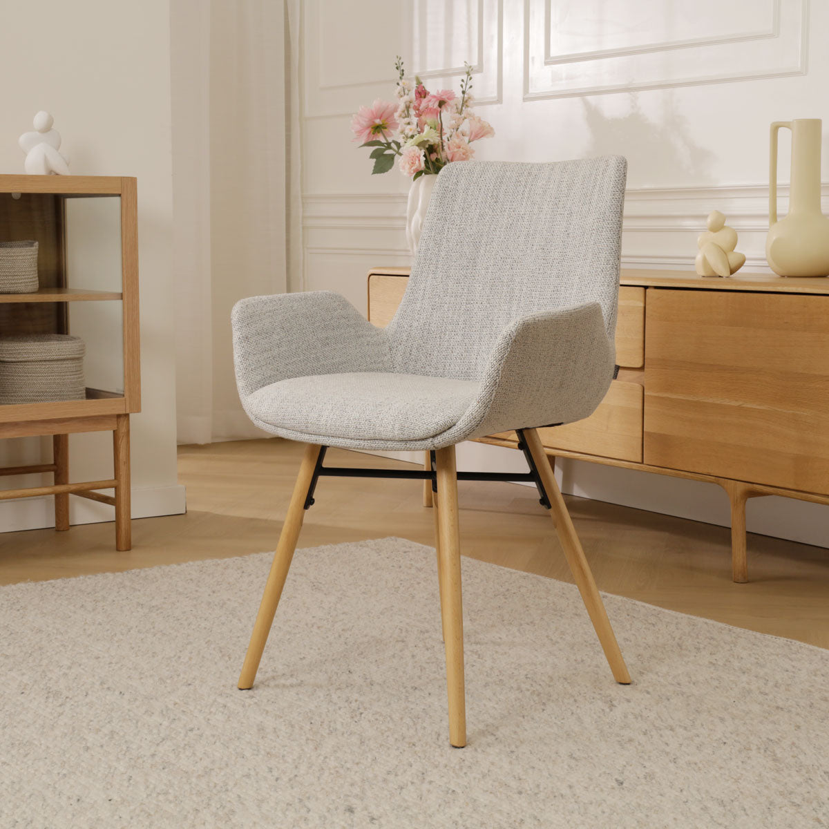 Nena-Eef eetkamerstoel beige gemêleerd - houten onderstel