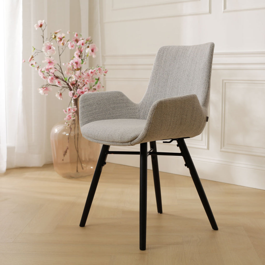 Nena-Eef eetkamerstoel beige gemêleerd - walnoot houten onderstel