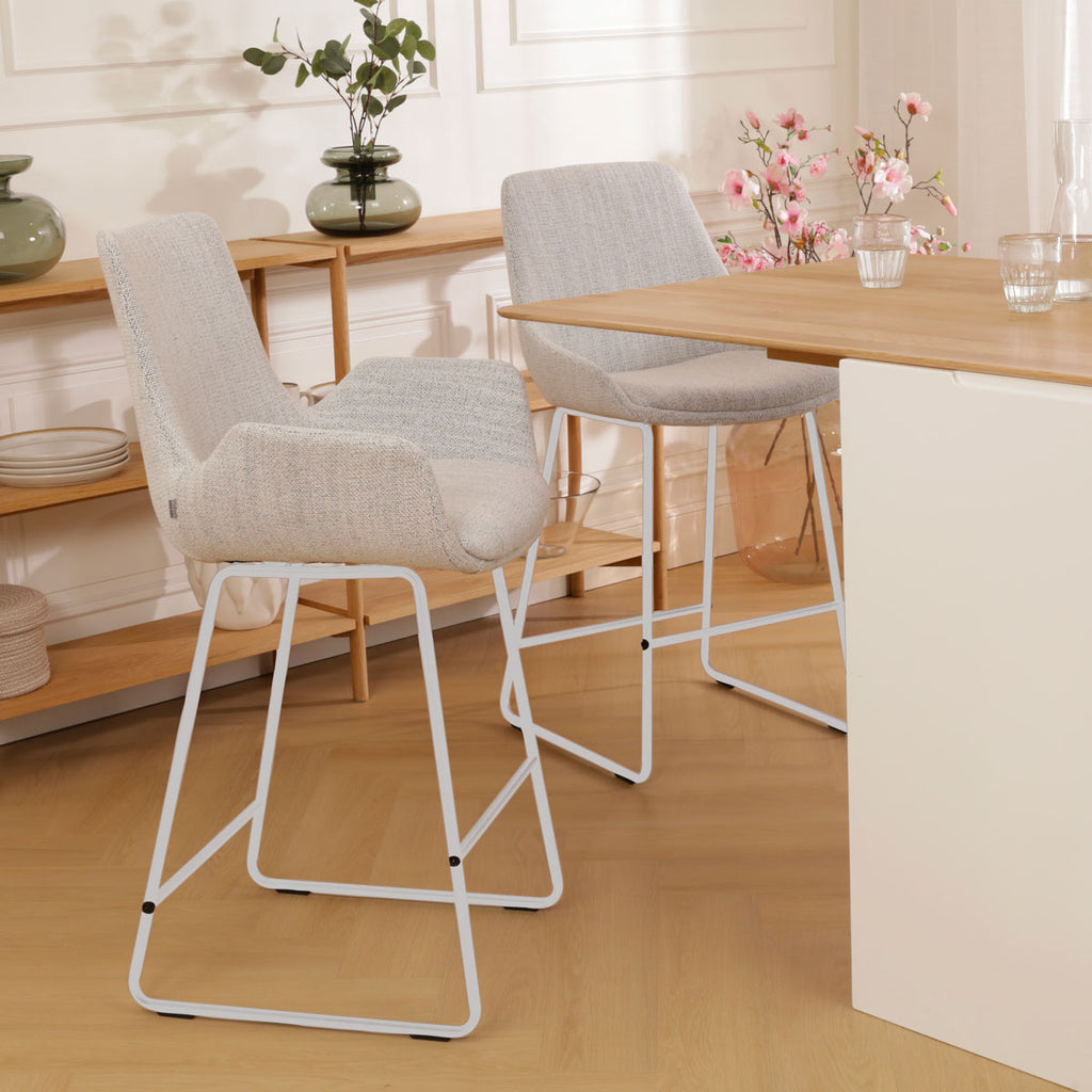 Nino-Eef barkruk beige gemêleerd - wit onderstel - 65 cm