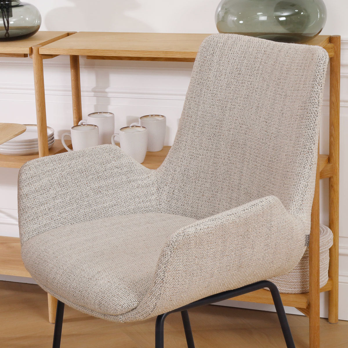 Nino-Eef barkruk beige gemêleerd - zwart onderstel - 65 cm