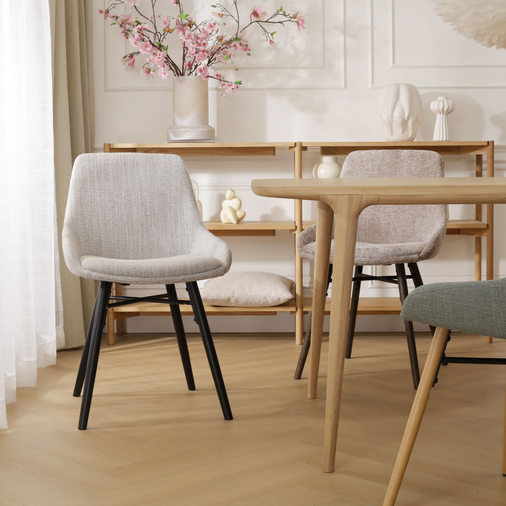Nena-Isa eetkamerstoel beige gemêleerd - zwart houten onderstel