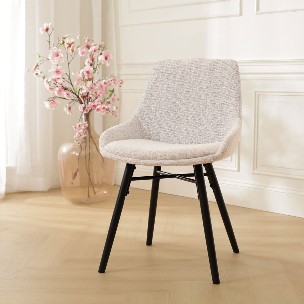 Nena-Isa eetkamerstoel beige gemêleerd - zwart houten onderstel