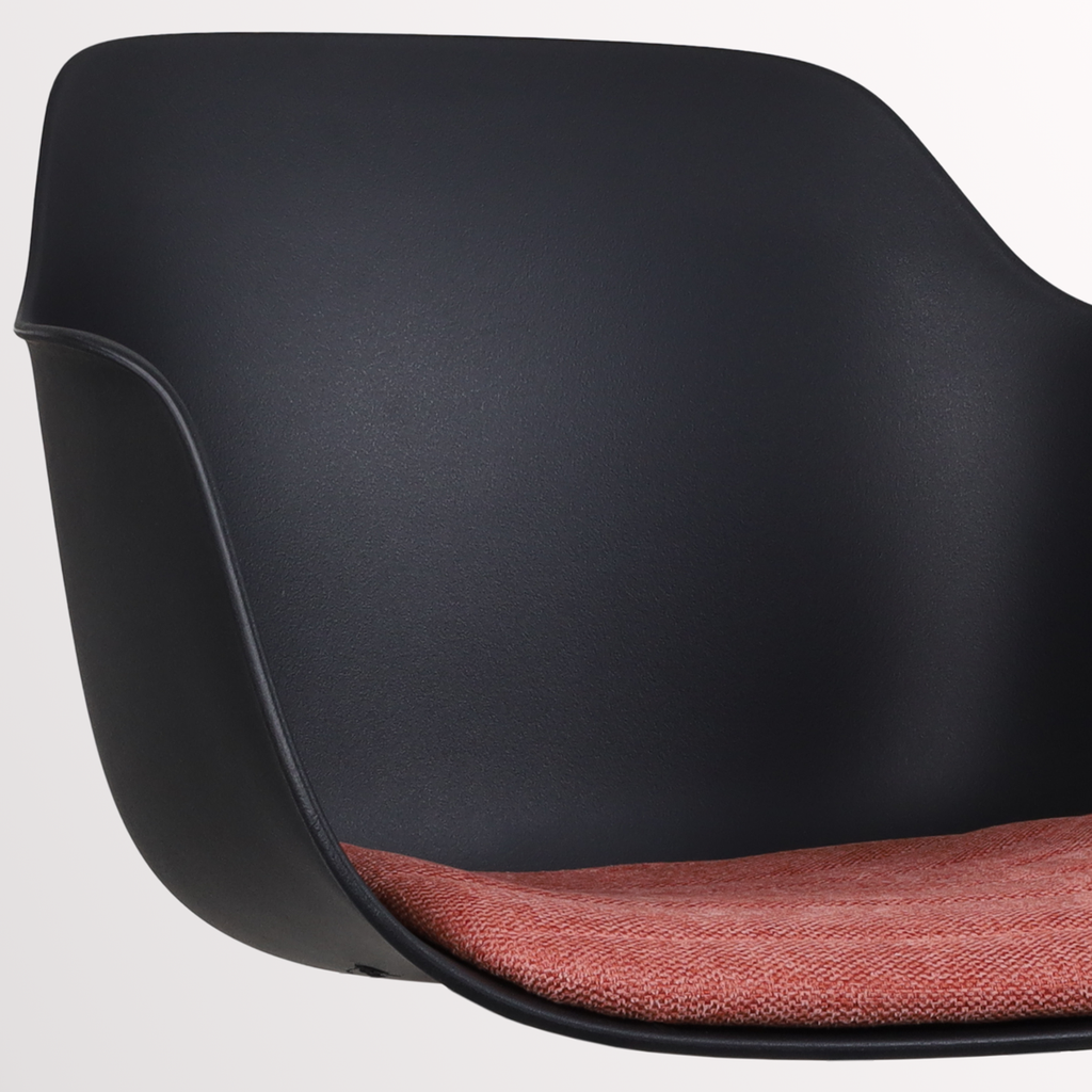 Nino-Liz barkruk zwart met terracotta rood zitkussen - wit onderstel - 65 cm